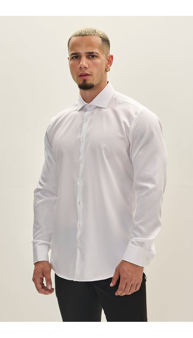 Pure Cotton Spread Collar Dress Shirt - White - Ron Tomson