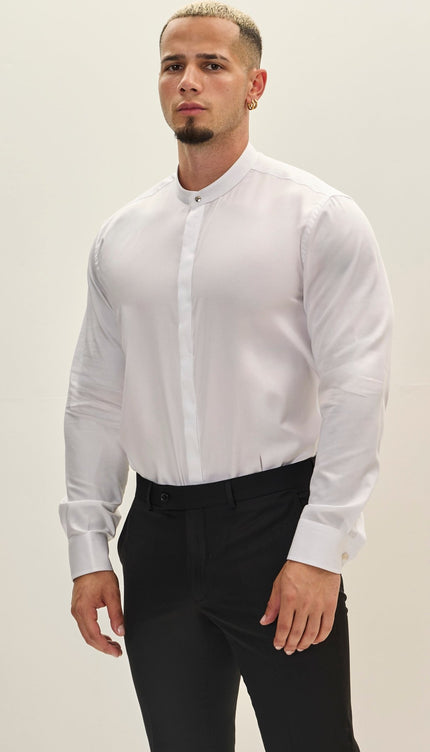 Pure Cotton Spread Collar Dress Shirt - White - Ron Tomson