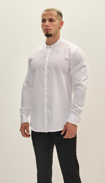 Pure Cotton Spread Collar Dress Shirt - White - Ron Tomson