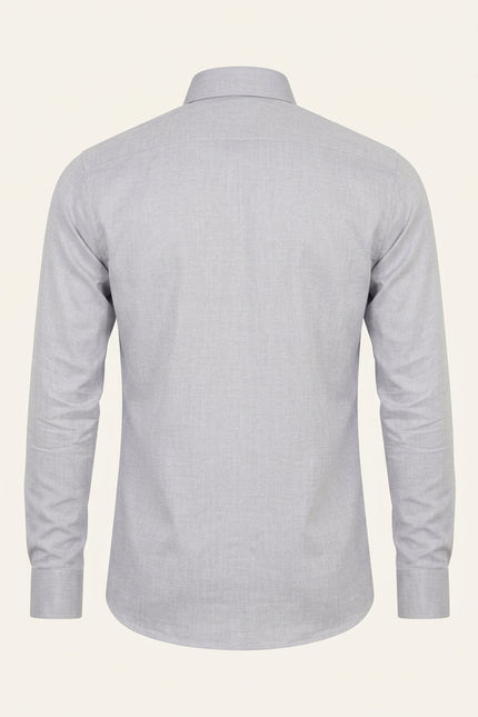 Pure Cotton Spread Collar Fitted Dress Shirt - Grey - Back