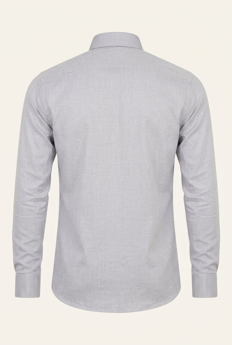 Pure Cotton Spread Collar Fitted Dress Shirt - Grey - Back