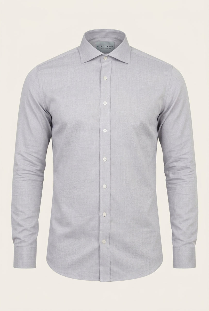 Pure Cotton Spread Collar Fitted Dress Shirt - Grey - Front