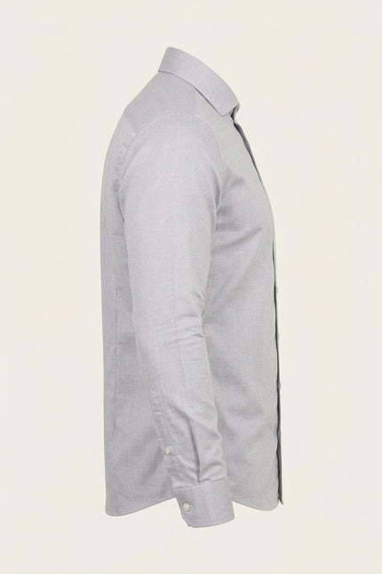 Pure Cotton Spread Collar Fitted Dress Shirt - Grey - Side