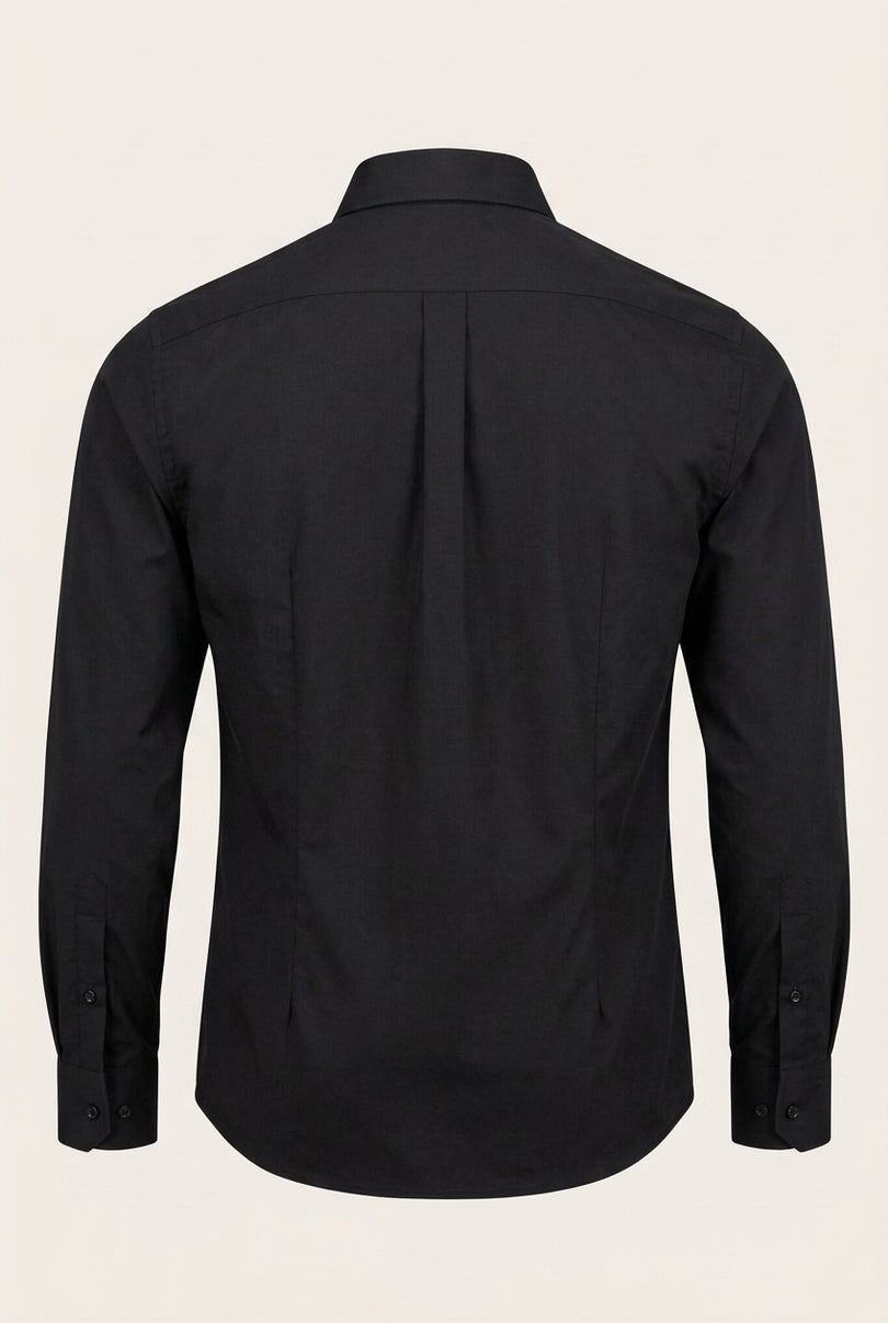 Pure Cotton Spread Collar Fitted Dress Shirt - Jet Black - Back