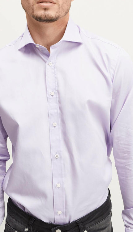 Pure Cotton Spread Collar Fitted Dress Shirt - Lavender - Ron Tomson