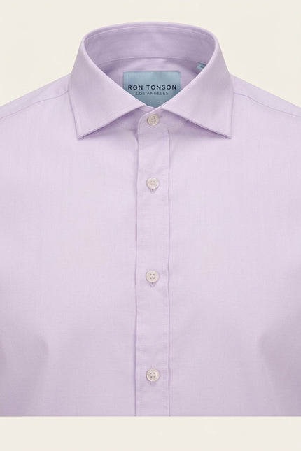 Pure Cotton Spread Collar Fitted Dress Shirt - Lavender - Detail