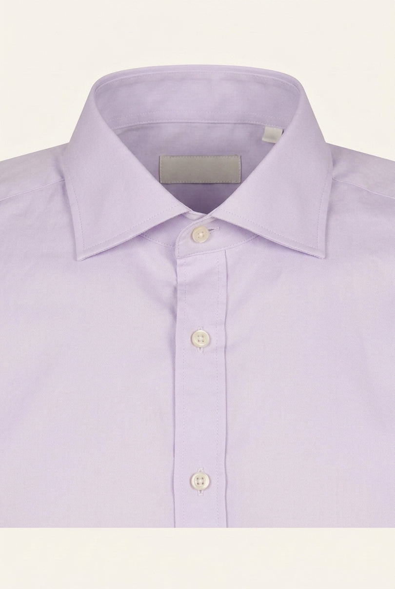 Pure Cotton Spread Collar Fitted Dress Shirt - Lavender - Detail