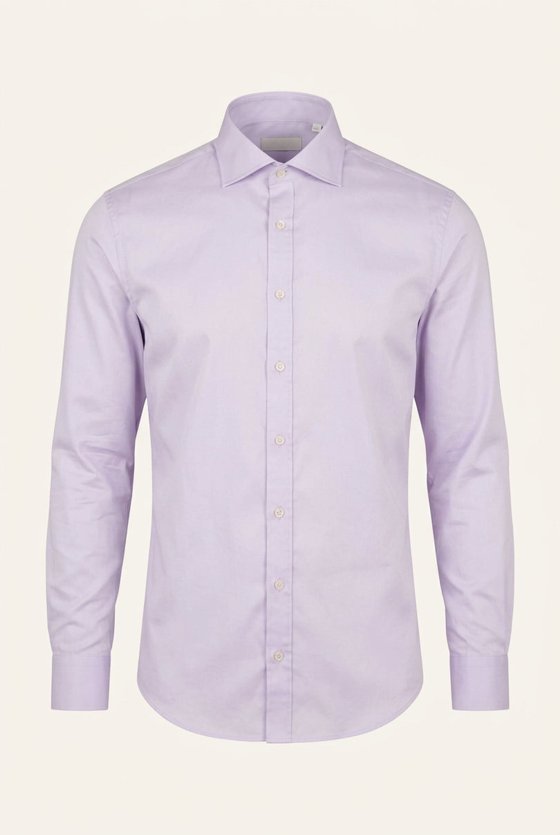 Pure Cotton Spread Collar Fitted Dress Shirt - Lavender - Front