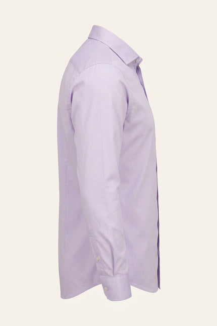 Pure Cotton Spread Collar Fitted Dress Shirt - Lavender - Side
