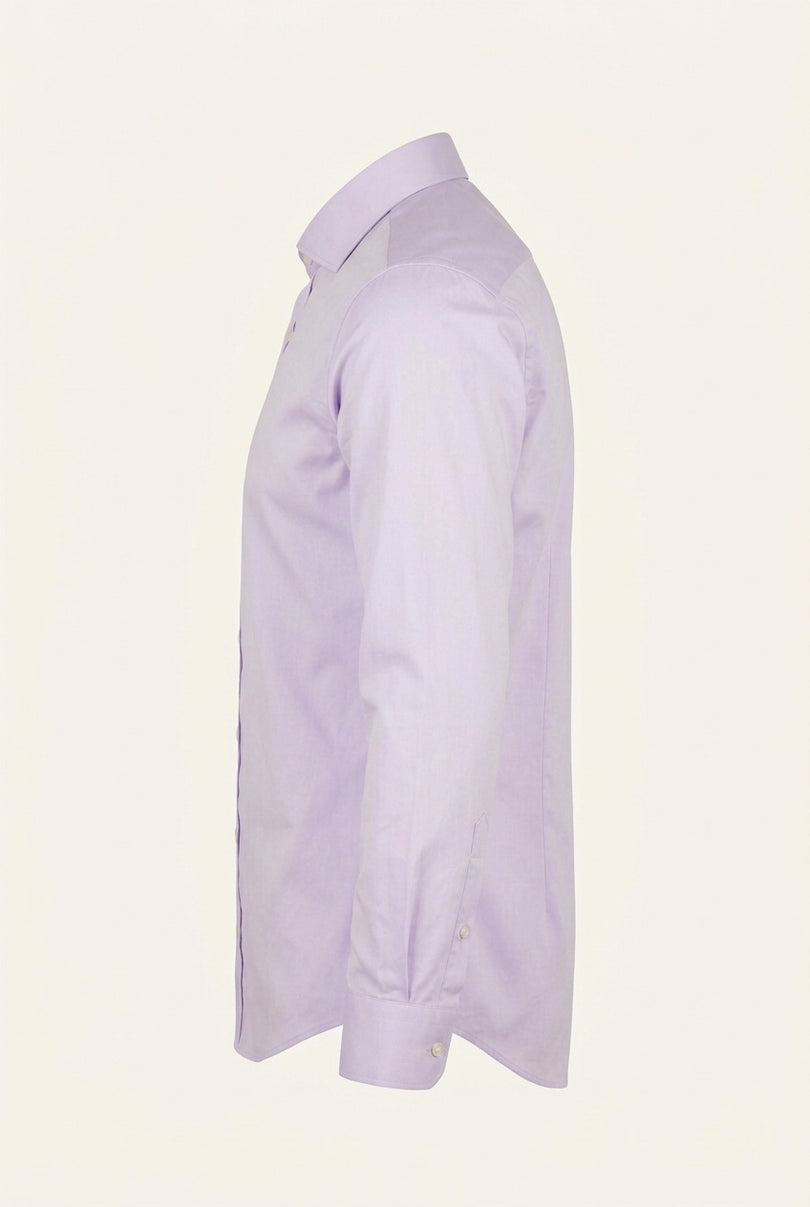 Pure Cotton Spread Collar Fitted Dress Shirt - Lavender - Side