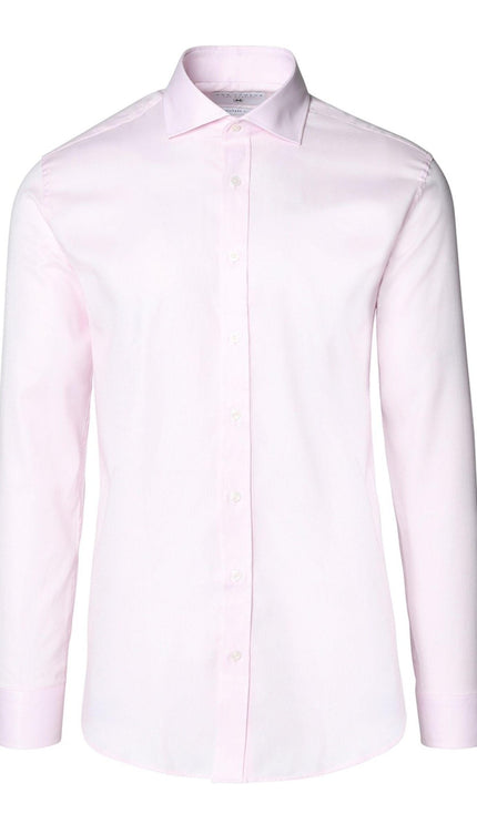 Pure Cotton Spread Collar Fitted Dress Shirt - Light Pink - Ron Tomson