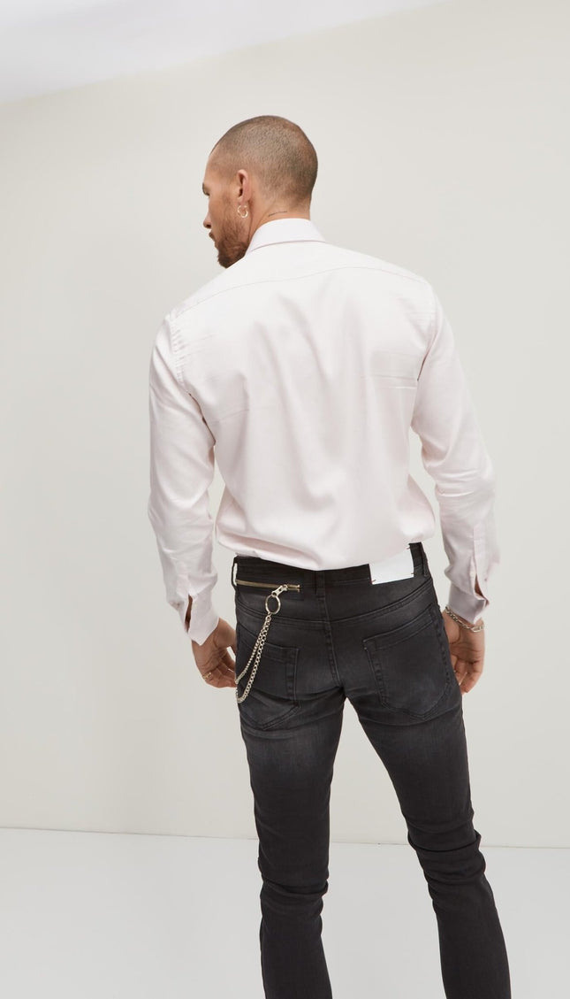 Pure Cotton Spread Collar Fitted Dress Shirt - Light Pink - Ron Tomson