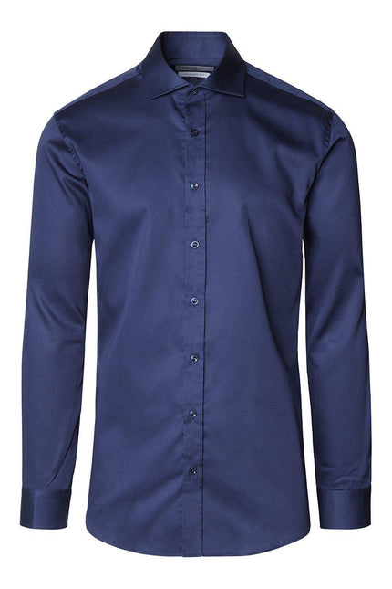 Pure Cotton Spread Collar Fitted Dress Shirt - Navy - Ron Tomson