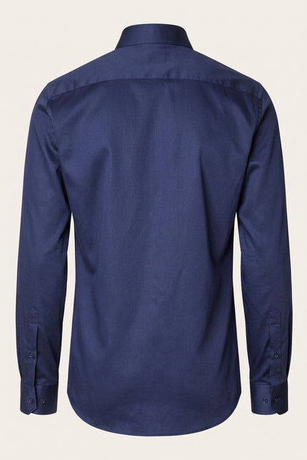 Pure Cotton Spread Collar Fitted Dress Shirt - Navy - Back