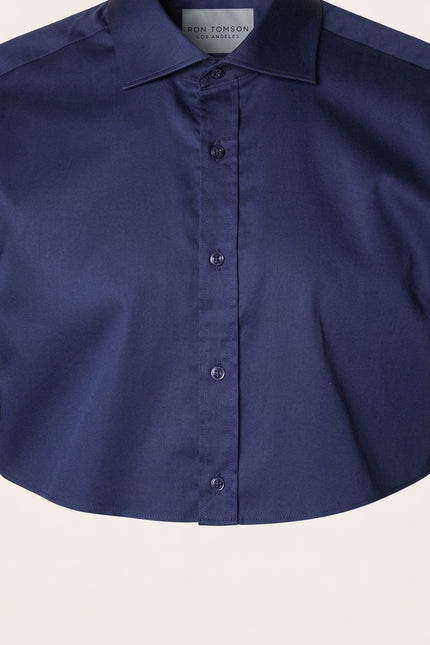 Pure Cotton Spread Collar Fitted Dress Shirt - Navy - Detail