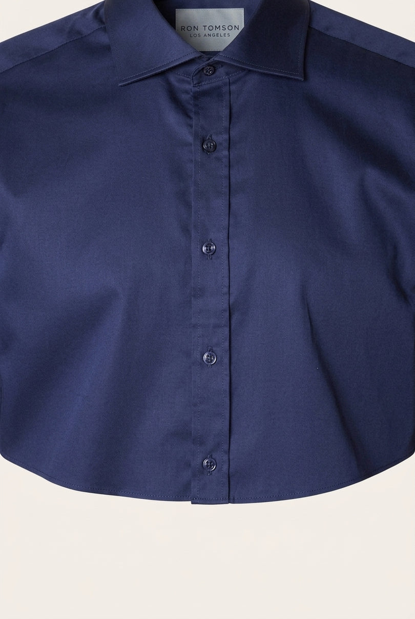 Pure Cotton Spread Collar Fitted Dress Shirt - Navy - Detail