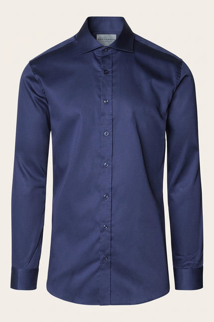 Pure Cotton Spread Collar Fitted Dress Shirt - Navy - Front