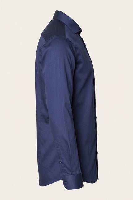 Pure Cotton Spread Collar Fitted Dress Shirt - Navy - Side