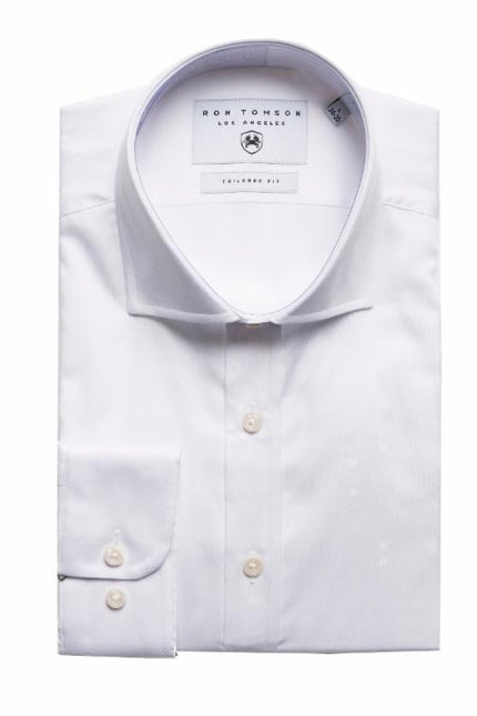 Pure Cotton Spread Collar Fitted Dress Shirt - Optic White - Ron Tomson