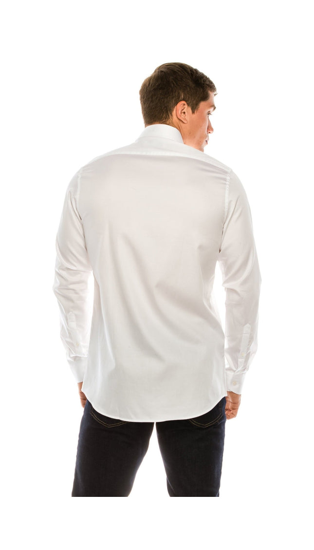Pure Cotton Spread Collar Fitted Dress Shirt - Optic White - Ron Tomson
