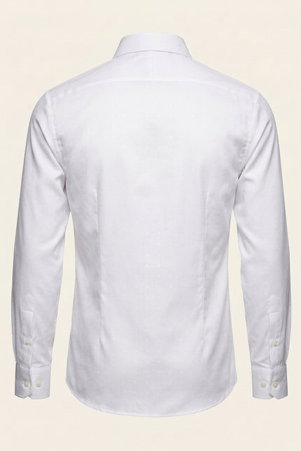 Pure Cotton Spread Collar Fitted Dress Shirt - Optic White - Back