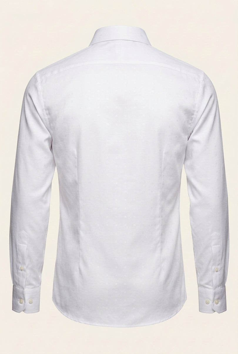 Pure Cotton Spread Collar Fitted Dress Shirt - Optic White - Back