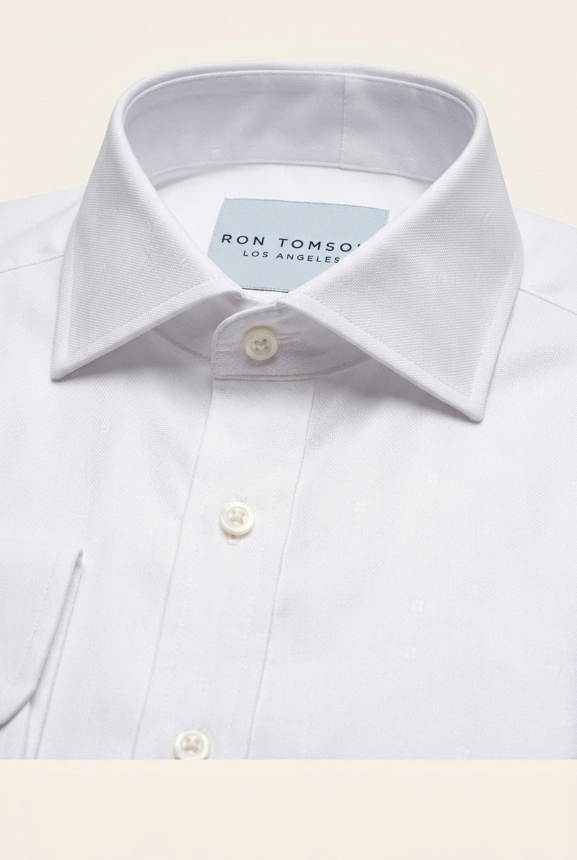 Pure Cotton Spread Collar Fitted Dress Shirt - Optic White - Detail