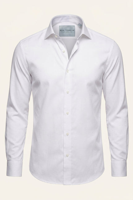 Pure Cotton Spread Collar Fitted Dress Shirt - Optic White - Front (Alt)
