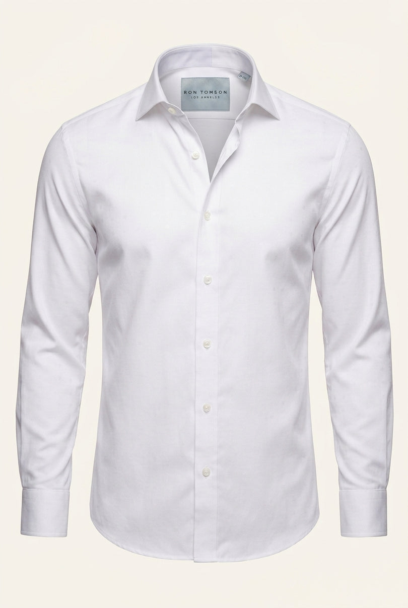Pure Cotton Spread Collar Fitted Dress Shirt - Optic White - Front (Alt)