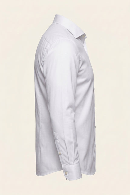 Pure Cotton Spread Collar Fitted Dress Shirt - Optic White - Side