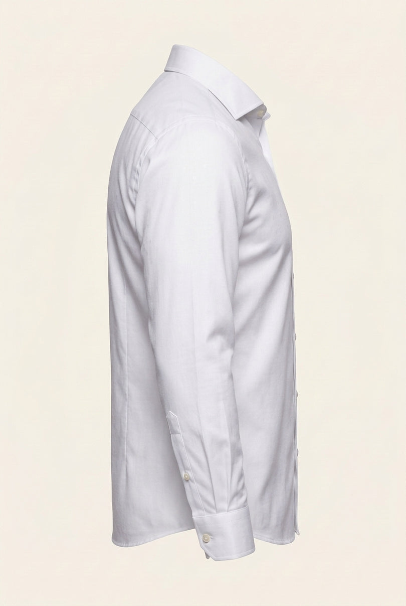 Pure Cotton Spread Collar Fitted Dress Shirt - Optic White - Side