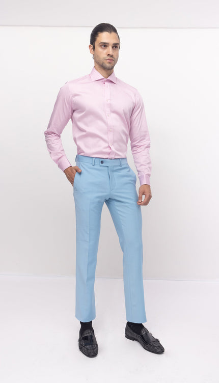 Pure Cotton Spread Collar Fitted Dress Shirt - Pink - Ron Tomson