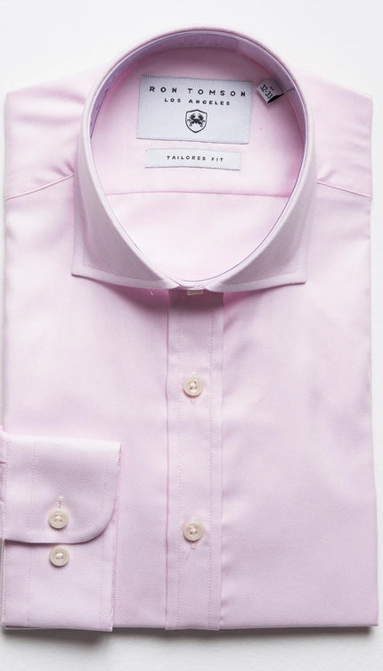 Pure Cotton Spread Collar Fitted Dress Shirt - Pink - Ron Tomson