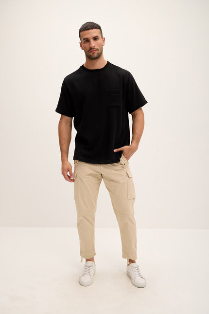 Pure Cotton Textured Oversized T-shirt - Black - Ron Tomson