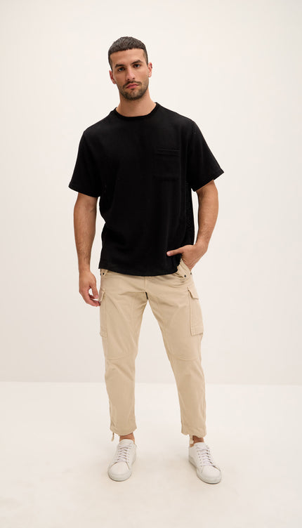 Pure Cotton Textured Oversized T-shirt - Black - Ron Tomson