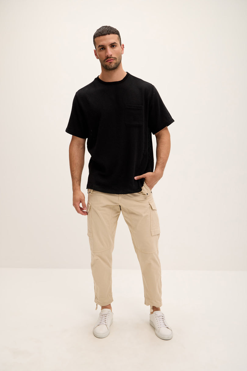 Pure Cotton Textured Oversized T-shirt - Black - Ron Tomson