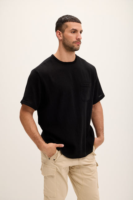Pure Cotton Textured Oversized T-shirt - Black - Ron Tomson