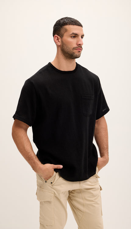 Pure Cotton Textured Oversized T-shirt - Black - Ron Tomson
