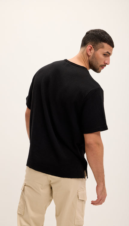 Pure Cotton Textured Oversized T-shirt - Black - Ron Tomson