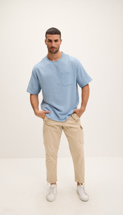 Pure Cotton Textured Oversized T-shirt - Blue - Ron Tomson
