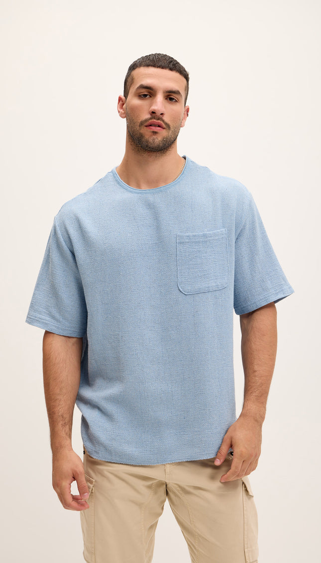 Pure Cotton Textured Oversized T-shirt - Blue - Ron Tomson