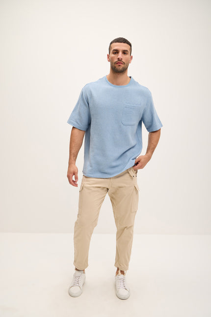 Pure Cotton Textured Oversized T-shirt - Blue - Ron Tomson