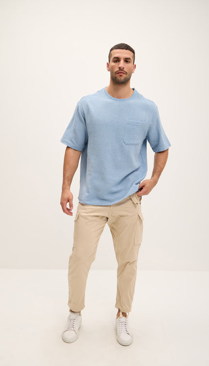 Pure Cotton Textured Oversized T-shirt - Blue - Ron Tomson