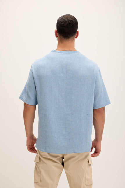 Pure Cotton Textured Oversized T-shirt - Blue - Ron Tomson