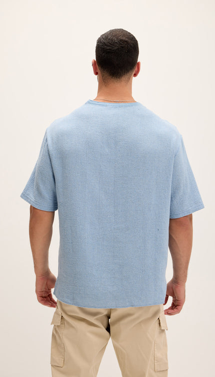 Pure Cotton Textured Oversized T-shirt - Blue - Ron Tomson