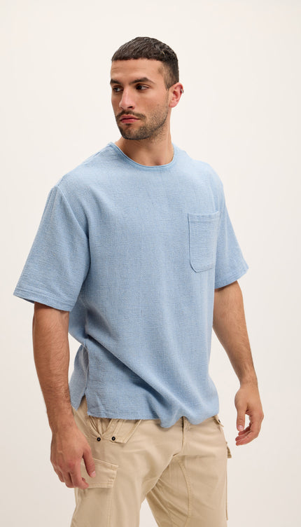 Pure Cotton Textured Oversized T-shirt - Blue - Ron Tomson
