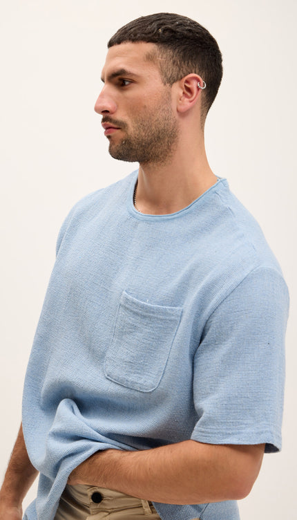Pure Cotton Textured Oversized T-shirt - Blue - Ron Tomson