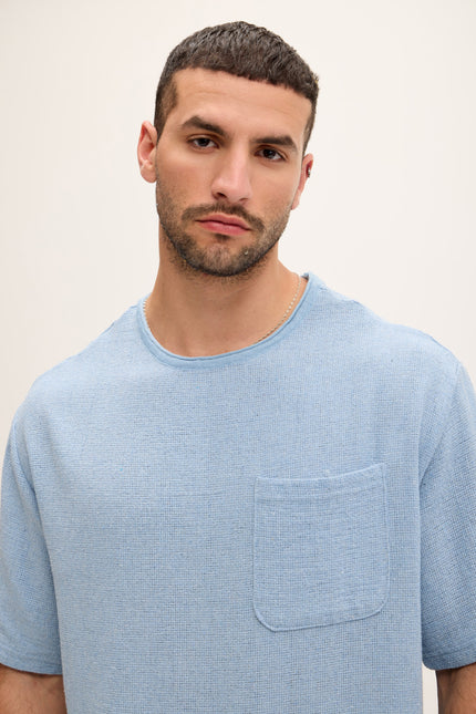 Pure Cotton Textured Oversized T-shirt - Blue - Ron Tomson