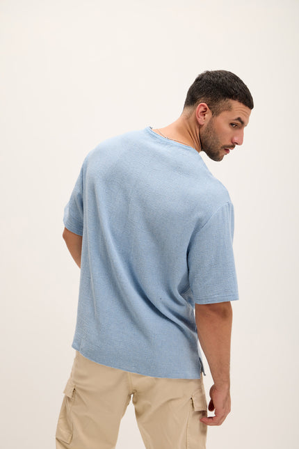 Pure Cotton Textured Oversized T-shirt - Blue - Ron Tomson