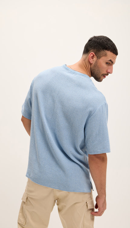 Pure Cotton Textured Oversized T-shirt - Blue - Ron Tomson